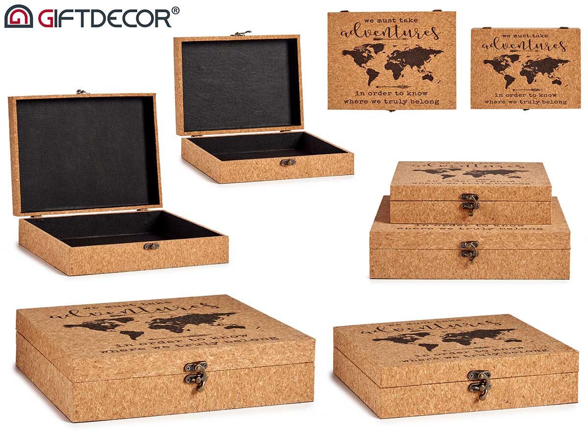 Set 2 Cork World Map Boxes