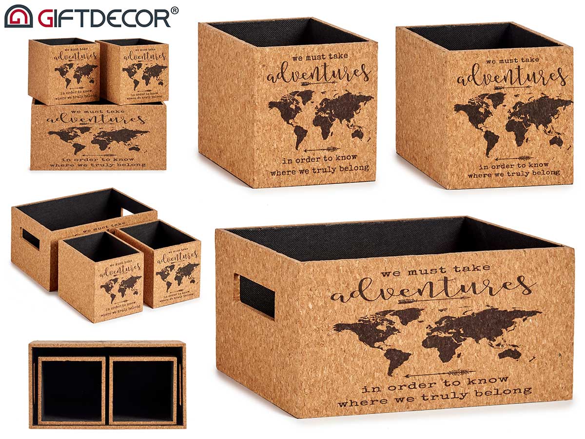 Set 3 Cork World Map Basket