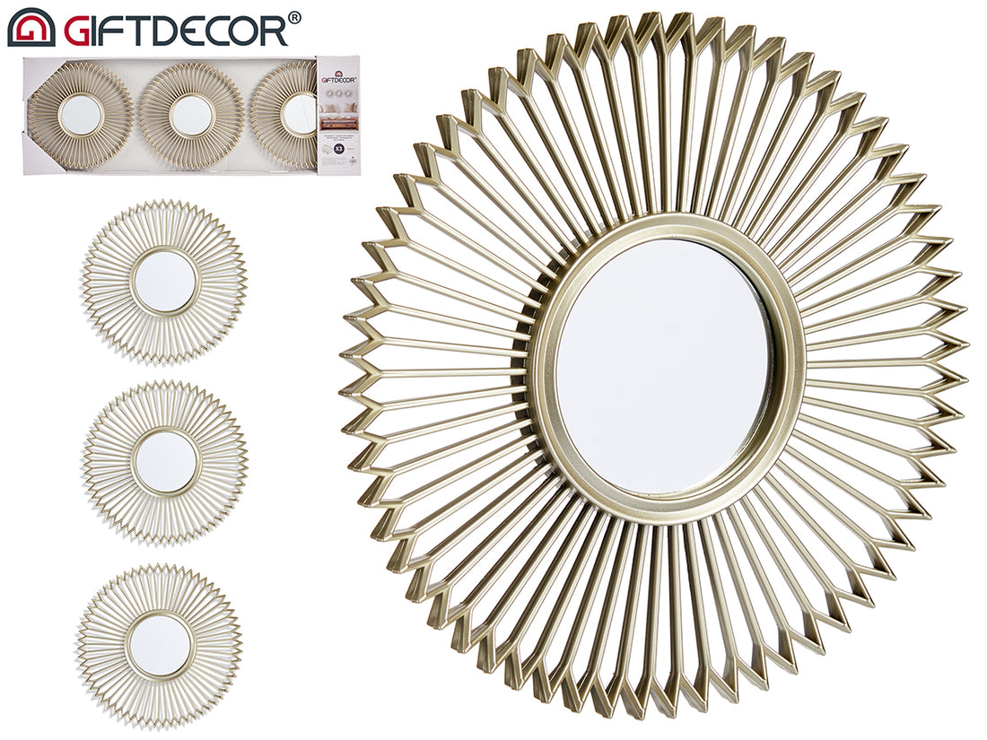 Set 3 25 cm Champagne Round Mirrors