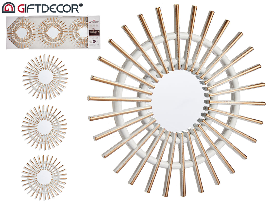 Set 3 25 White And Gold Spike Mirrors