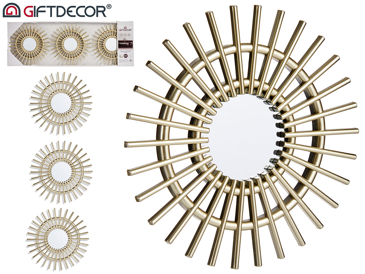 Conjunto de 3 espelhos pontiagudos redondos champanhe de 25 cm