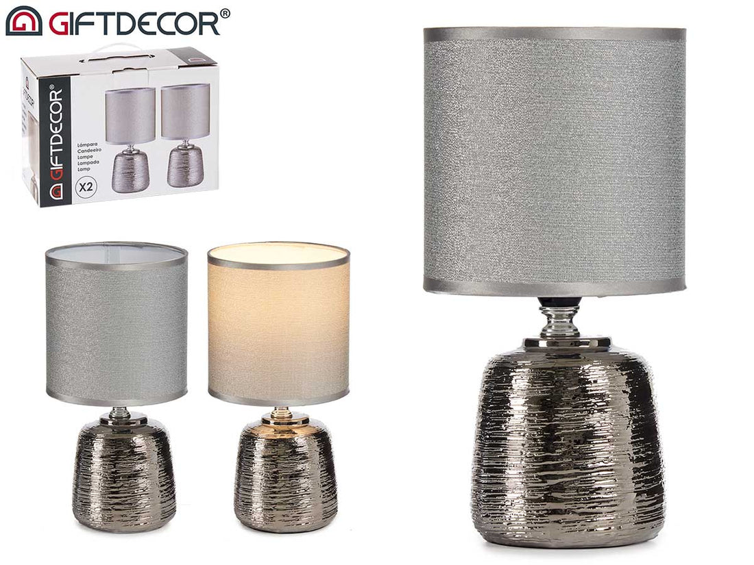 Set 2 Cylinder Silver Ceramic Lamp