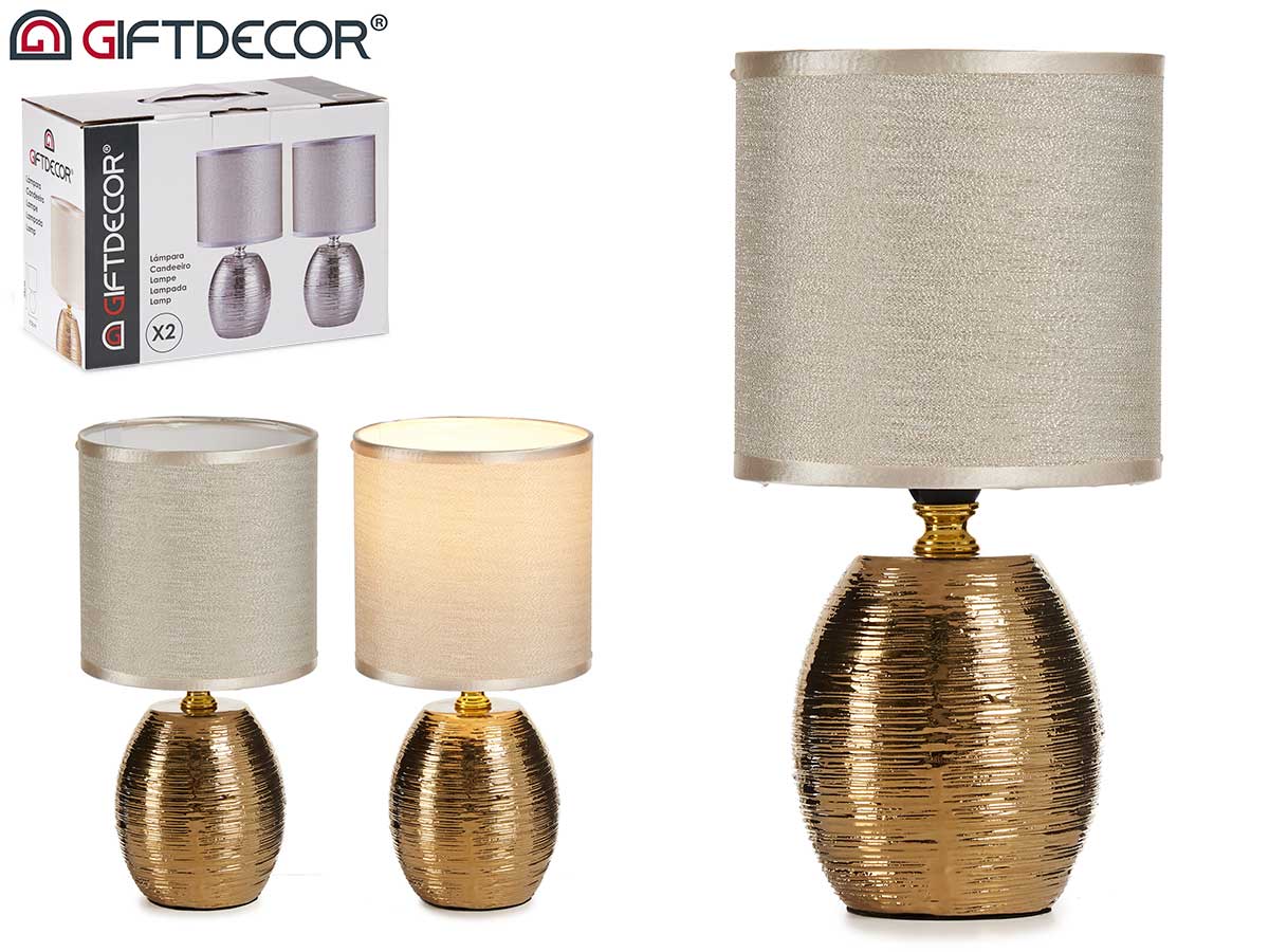 Set 2 Gold Striped Print Ceramic Small Lamp