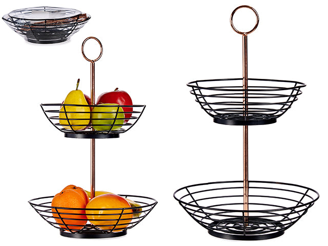 Black Steel Double-Decked Fruit Bowl