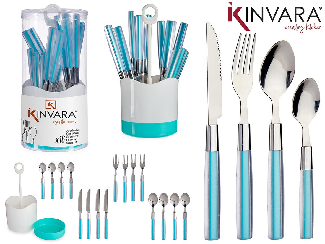Set 16 Blue Stainless Steel Cutlery W Ps Handle