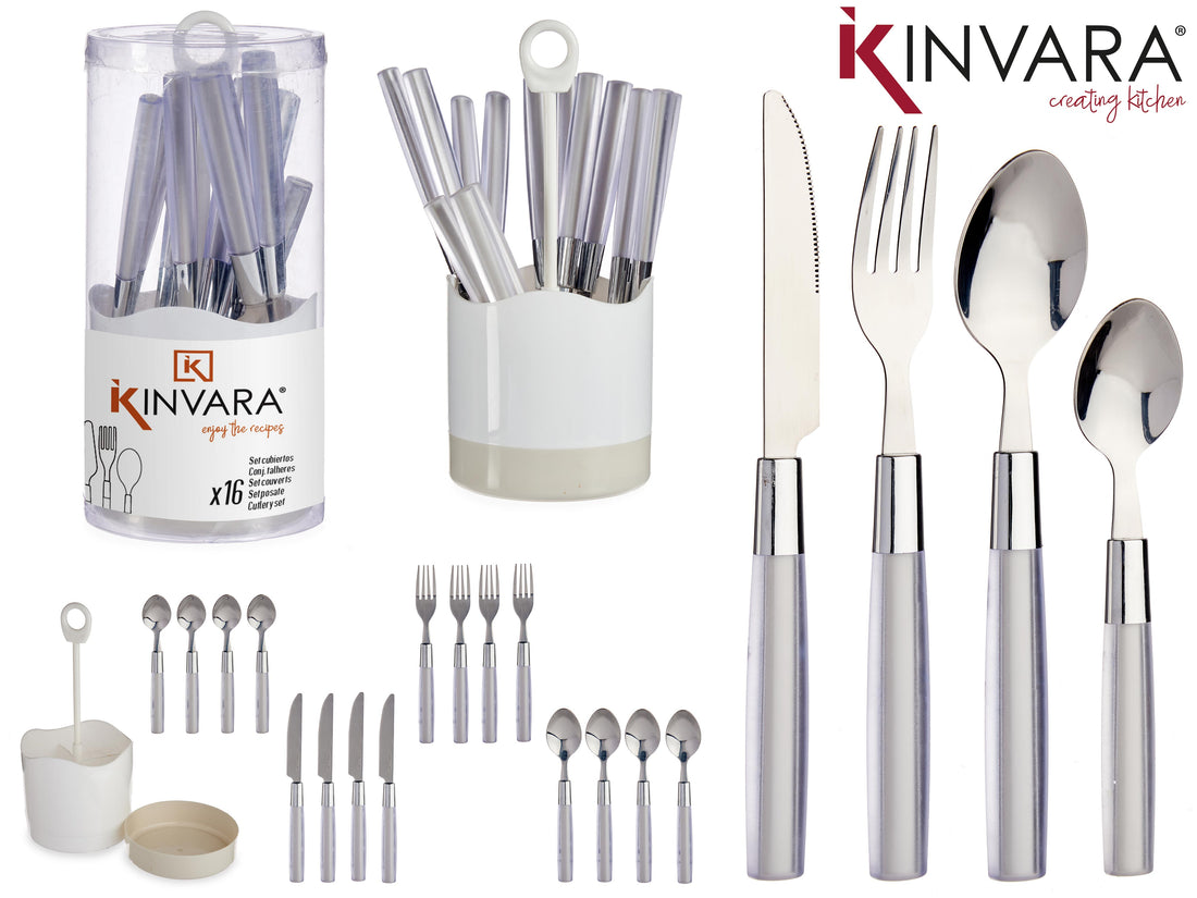 Set 16 Grey Stainless Steel Cutlery W Ps Handle