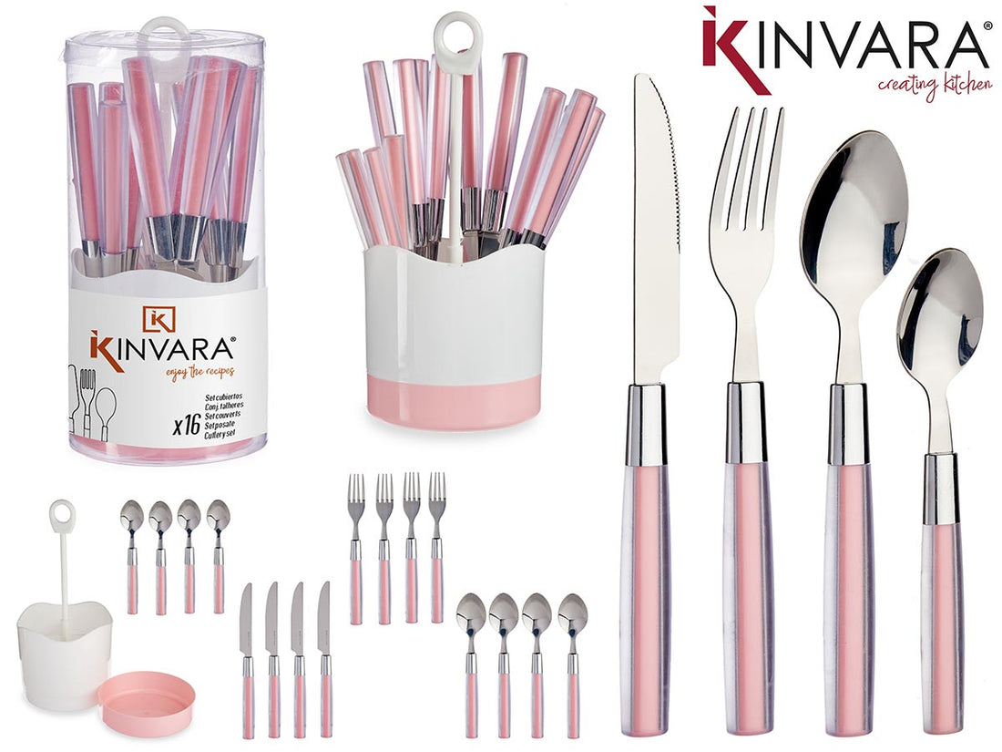 Set 16 Pink Stainless Steel Cutlery W Ps Handle