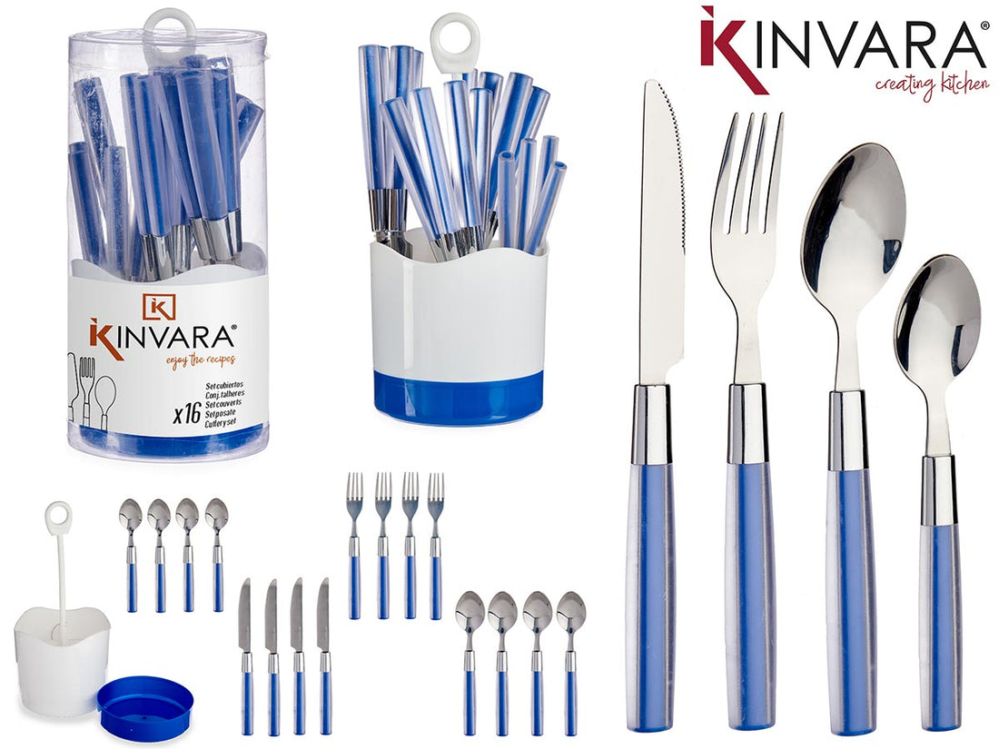 Set 16 Stainless Steel Cutlery Dark Blue Ps Handle