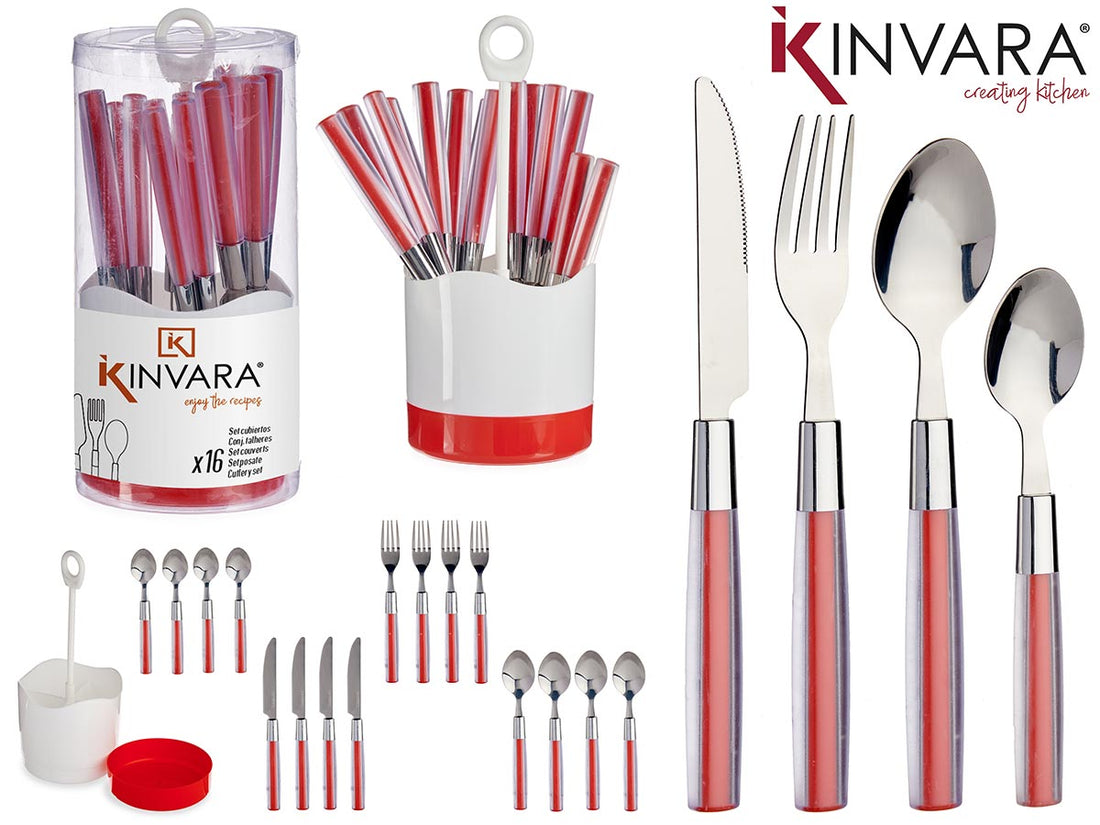 Set 16 Stainless Steel Cutlery Red Ps Handle