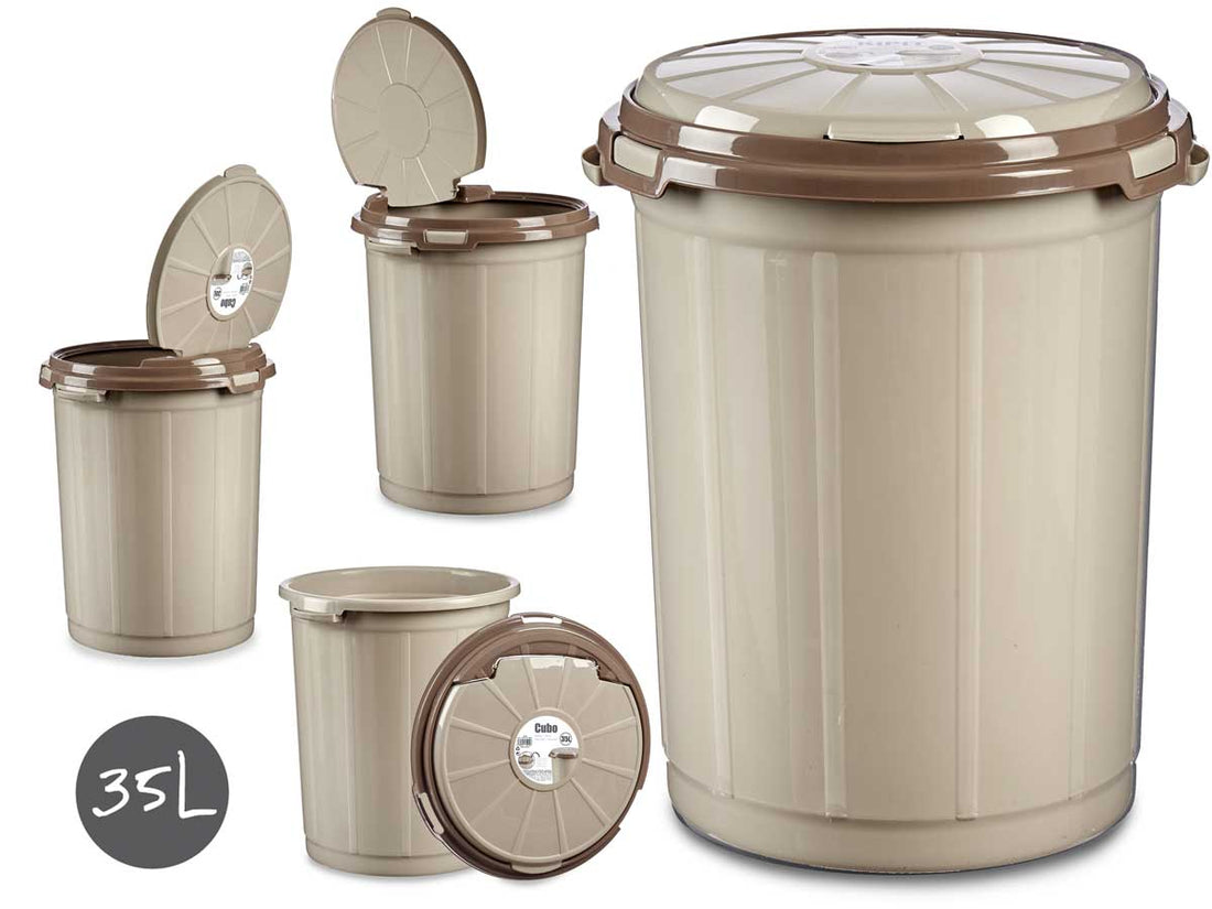 Plastic Waste Bin With Cover Beige Colour 35L