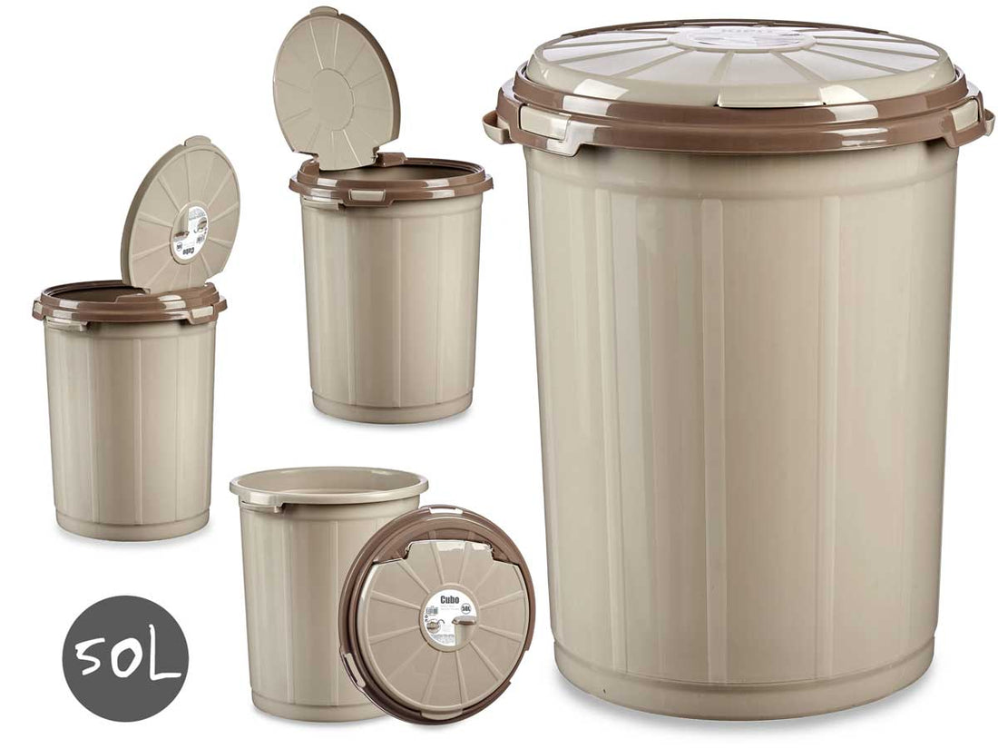 Plastic Waste Bin With Cover Beige Colour 50L
