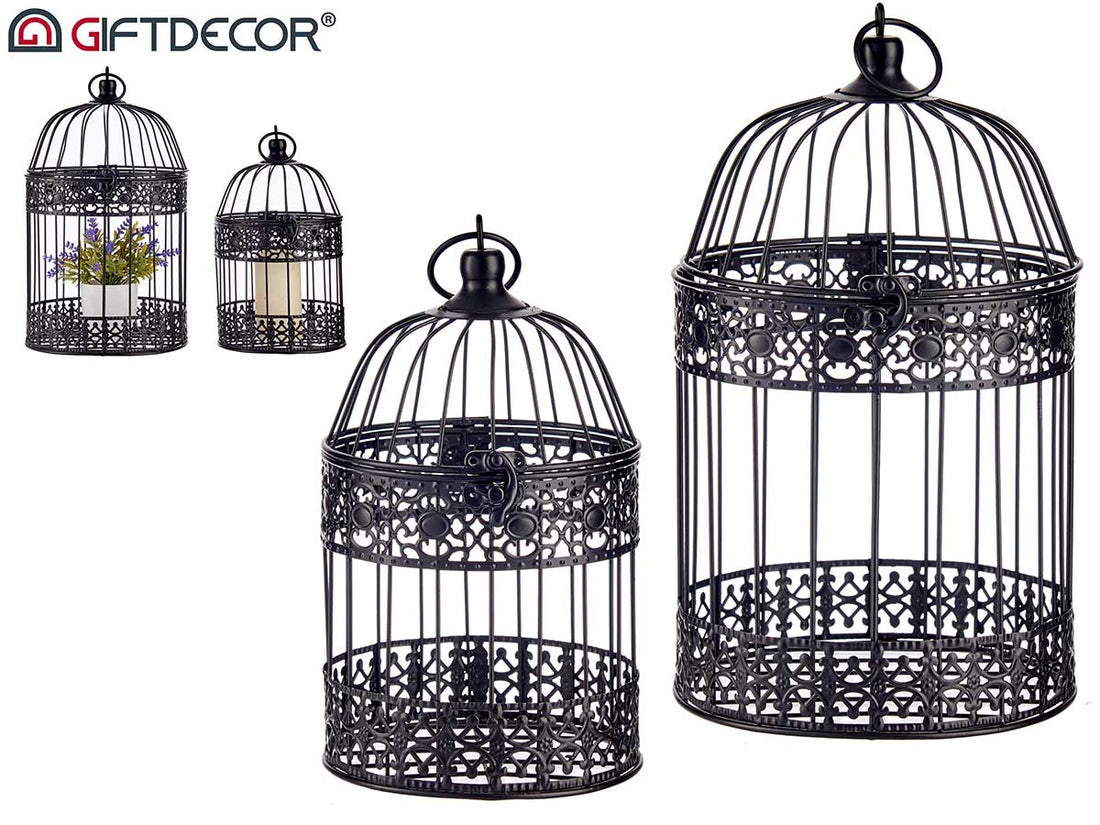 Set 2 Round Black Metal Cages