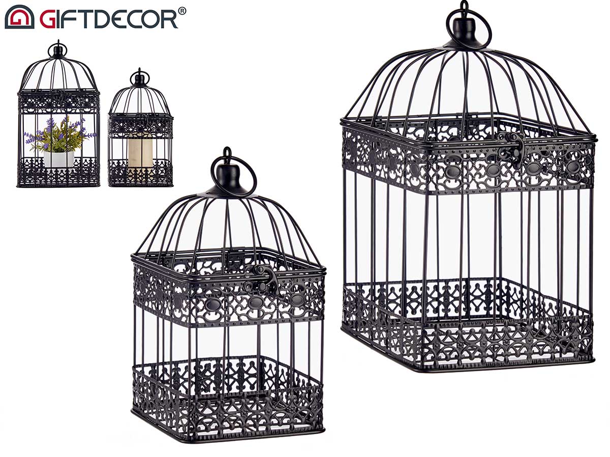 Set 2 Square Black Metal Cages