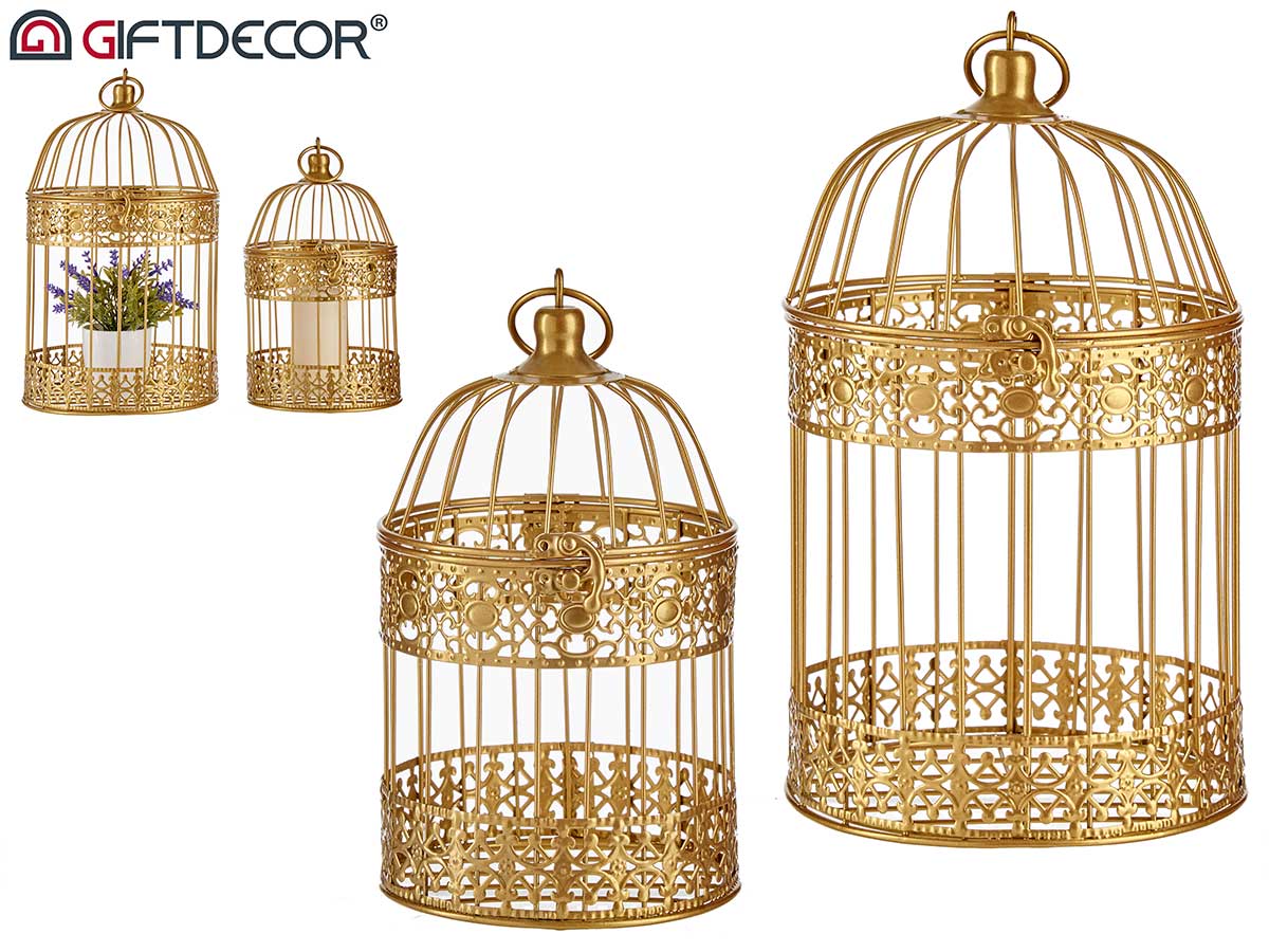 Set 2 Round Golden Metal Cages