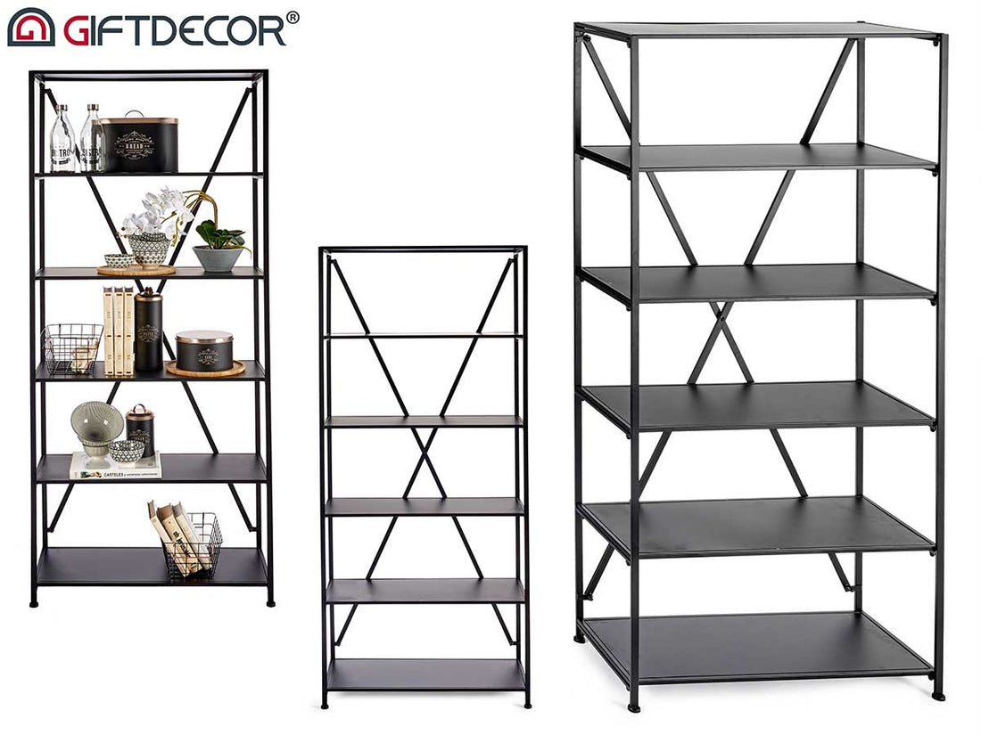 Metal Black Shelf With Six Shelves