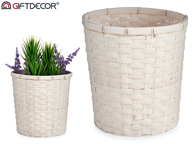 Round White Bamboo Pot 25 cm