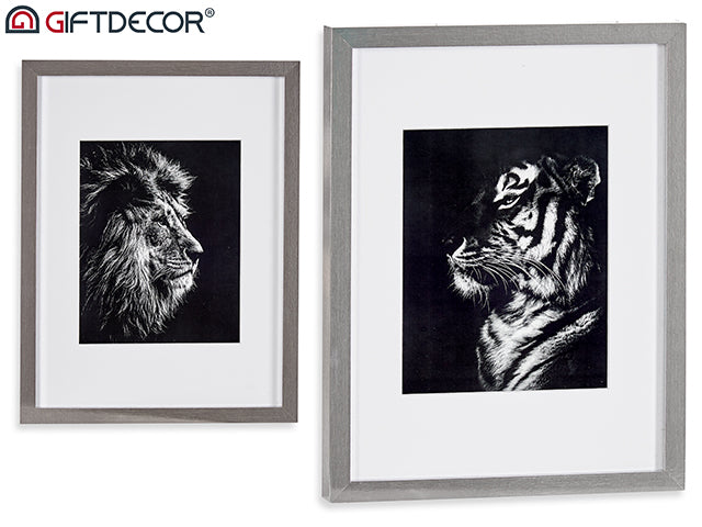 Lion-Tiger Assort Picture Silver Profile 33 x 43 cm