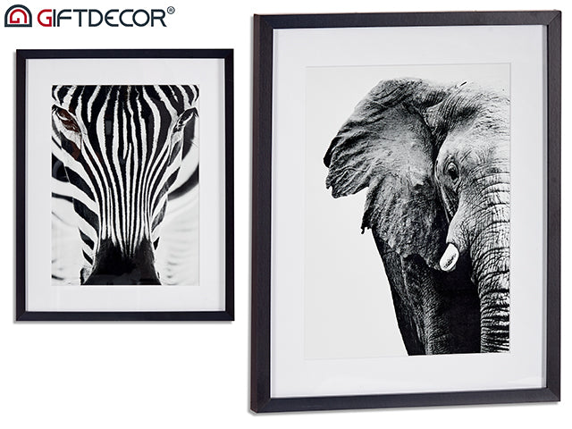 Assort Zebra-Elephant Frame Black 43 x 53 cm