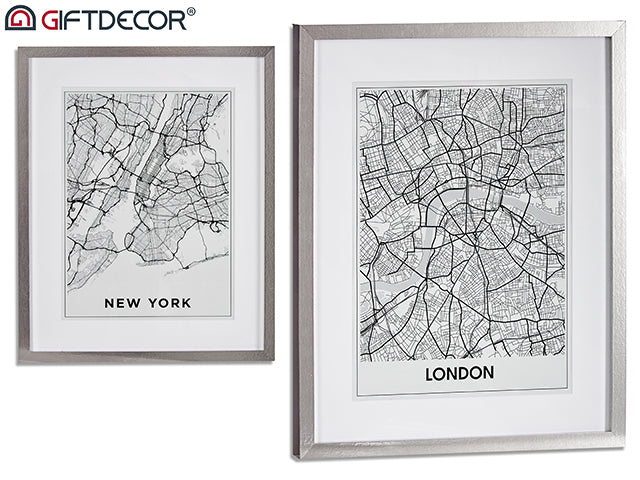 Assort Picture Map Nova York-Londres Prata 43 x 53 cm