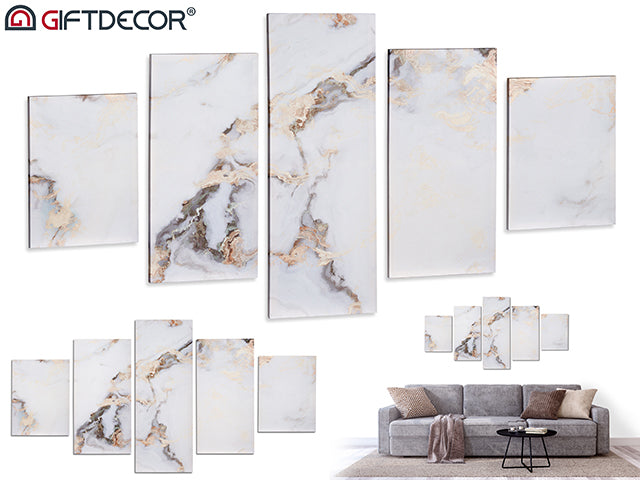 5 Pieces White Marble Canvas