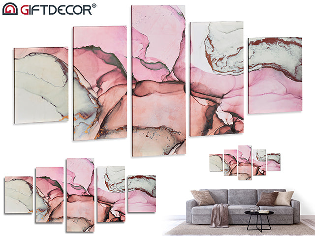 5 Pieces Pink Marble Canvas