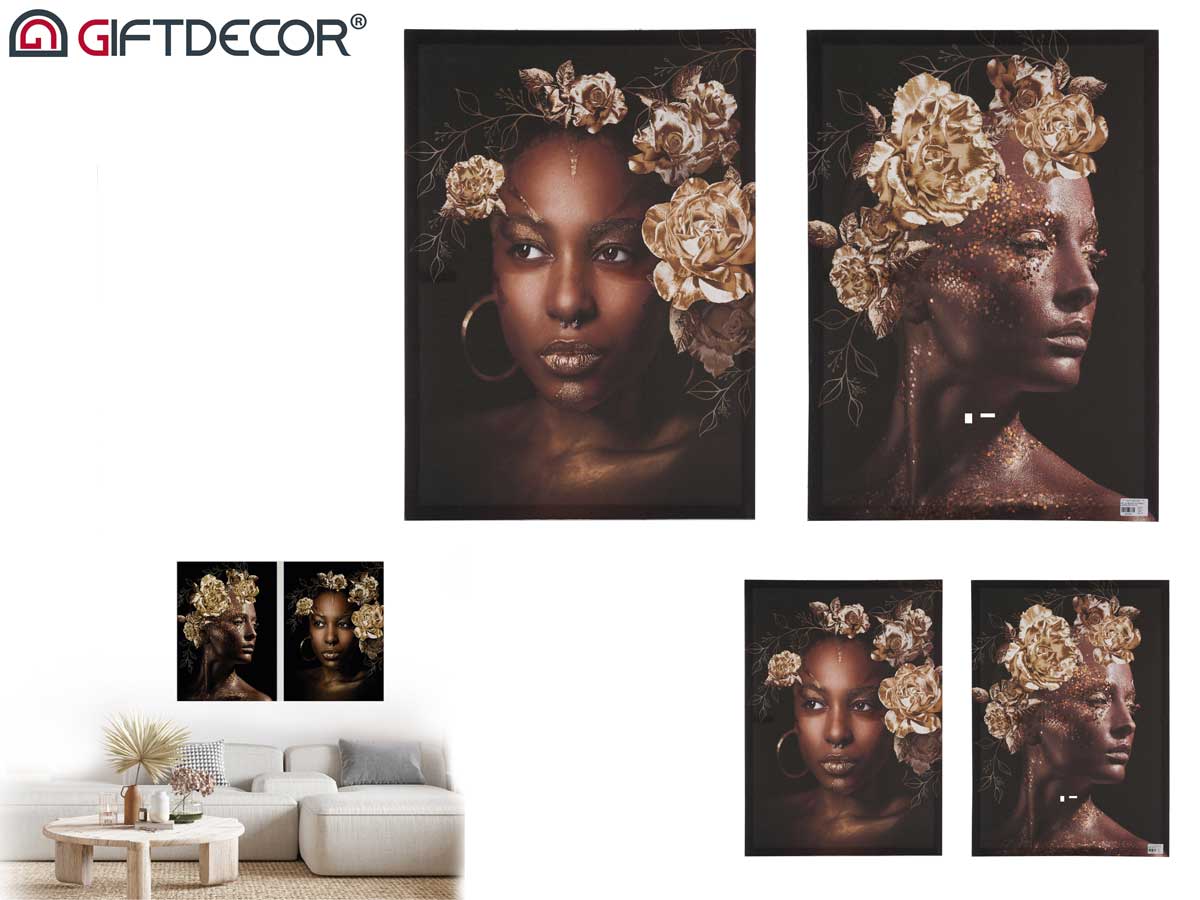 Set 2 Women Gold Flowers Canvas Printing 50 x 70