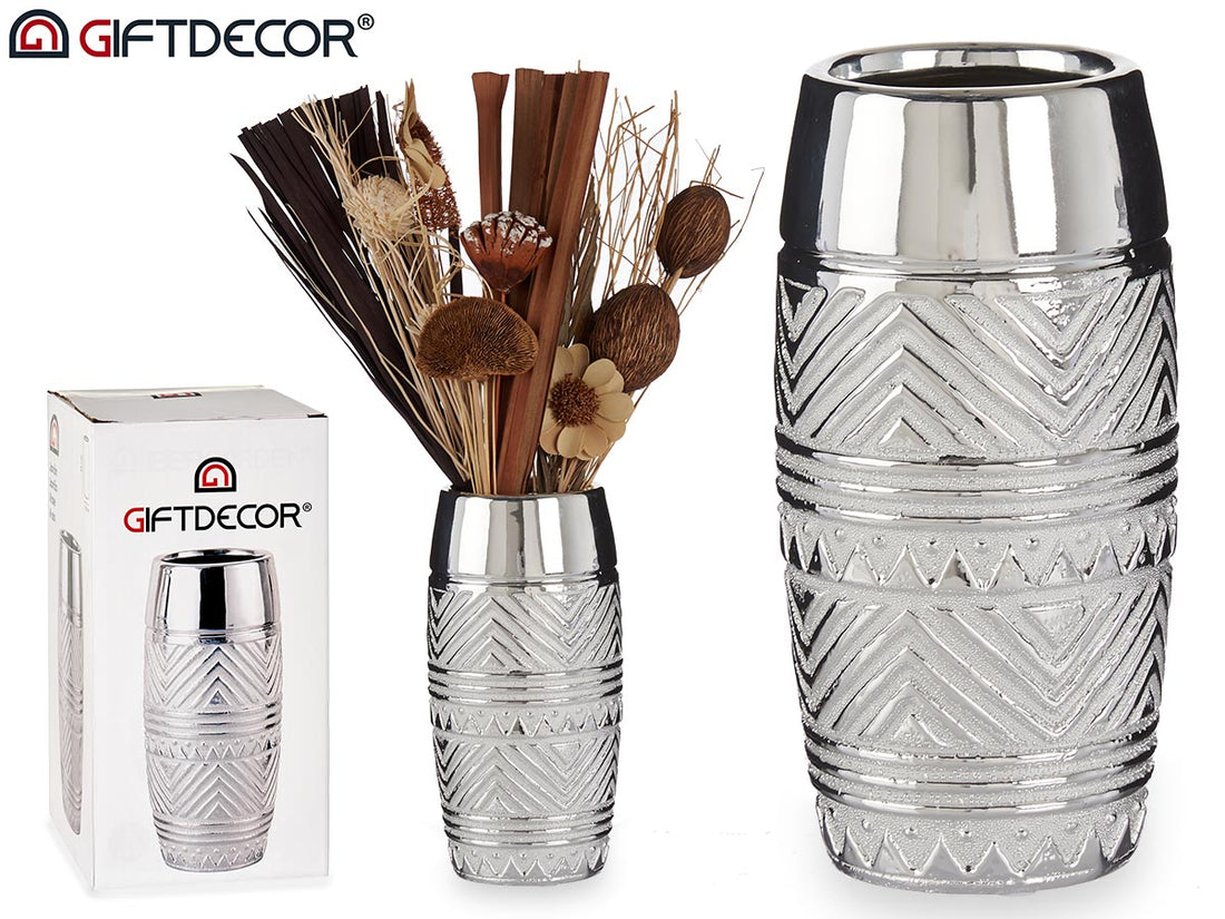 Small Cylindrical Ceramic Vase Silver